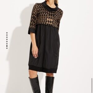 Joseph Ribkoff Elegant Black and Brown Houndstooth Dress